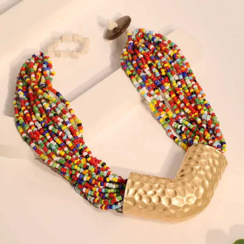 Colar Statement Boho Multicolorido Contas de Vidro | By Mireva