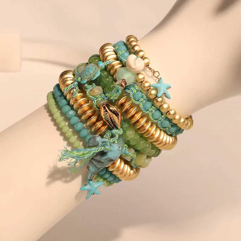 Pulseira de Contas com Estrela e Coração