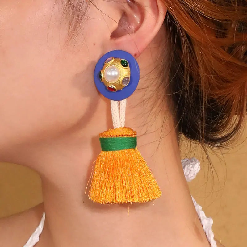 Brincos Longos com Franjas Feitos à Mão