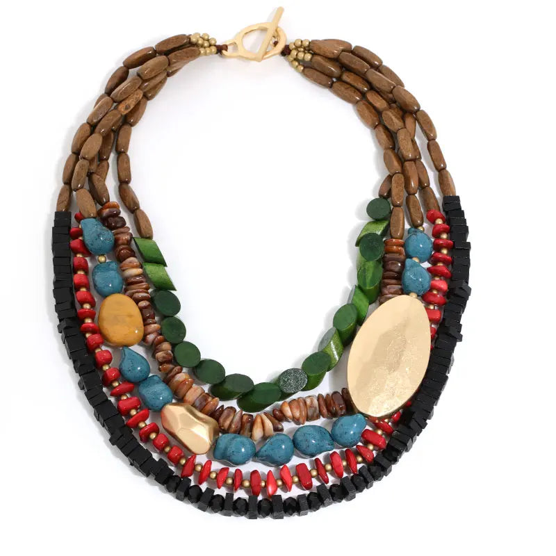 Colar Statement Boho Étnico Multicores em Madeira | By Mireva