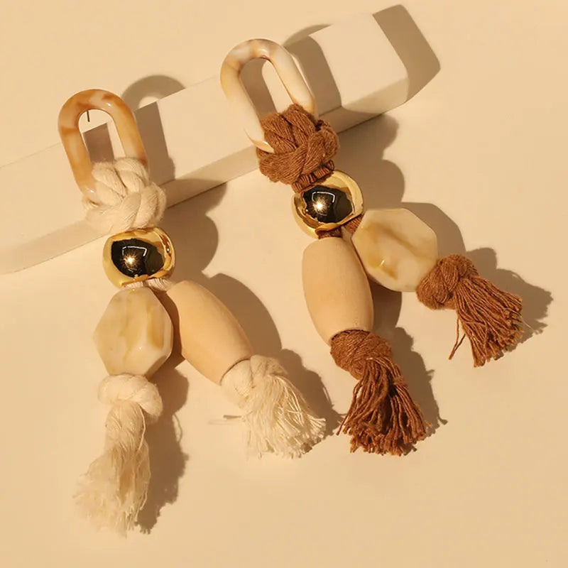 Brincos Longos de Contas e Cordões Feitos à Mão