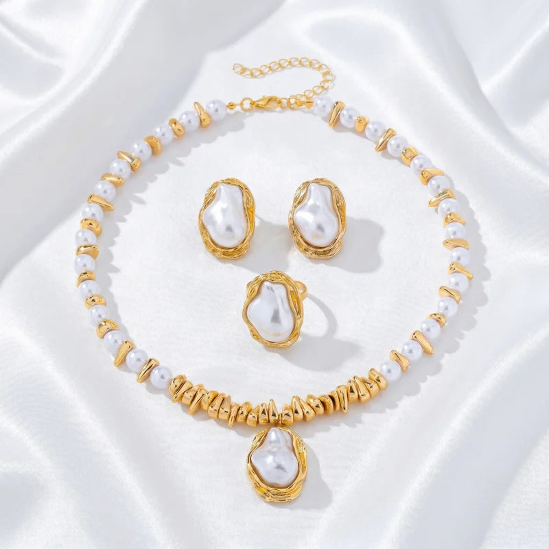 Conjunto de Joias Vintage Âmbar Dourado