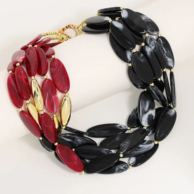 Colar Boho Degradê Vermelho e Preto Multicamadas | By Mireva