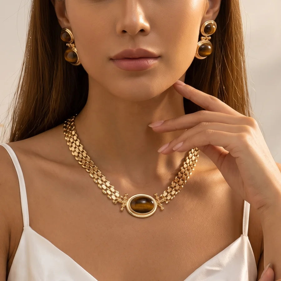 Conjunto de Joias Olho de Tigre Dourado