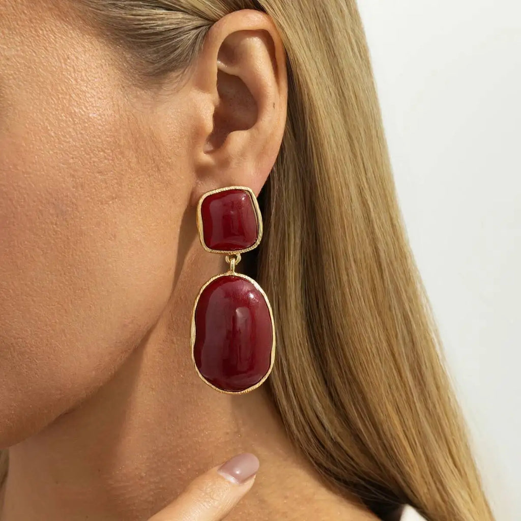 Brinco Punk Vintage Elipse Vermelha Grande | By Mireva