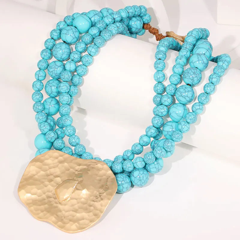 Colar Statement Turquesa & Placa Dourada | By Mireva