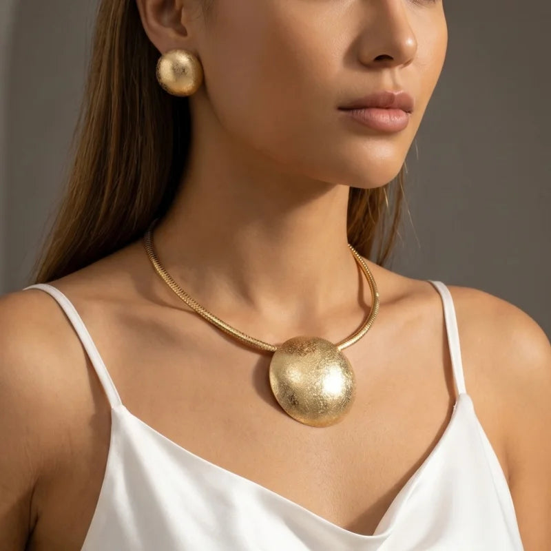 Conjunto de Joias Dourado Círculos Texturizados