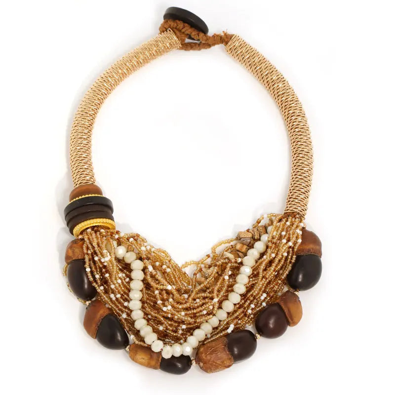 Colar Boho Cascata de Sementes Dourado | By Mireva