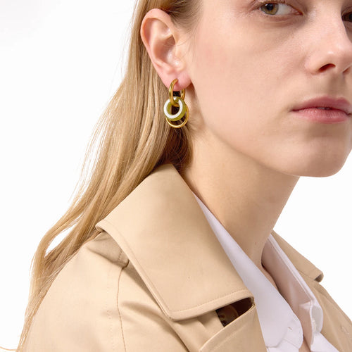 Brinco Argola Dourada & Aro Verde Minimal | By Mireva