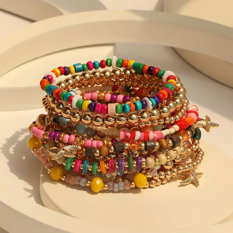 Conjunto de 18 Pulseiras Coloridas Estilo Boho