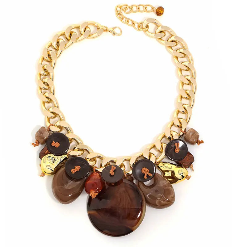 Colar Statement Corrente Contas Tortoiseshell Dourado | By Mireva