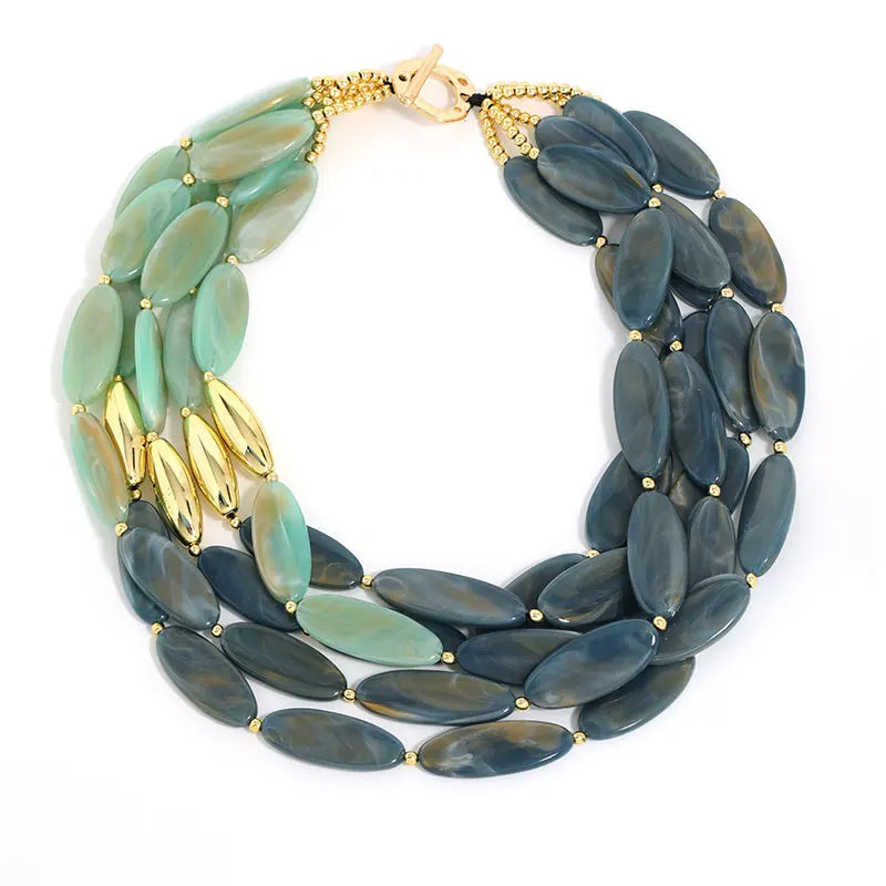 Colar Statement Verde & Grafite Multicamadas | By Mireva