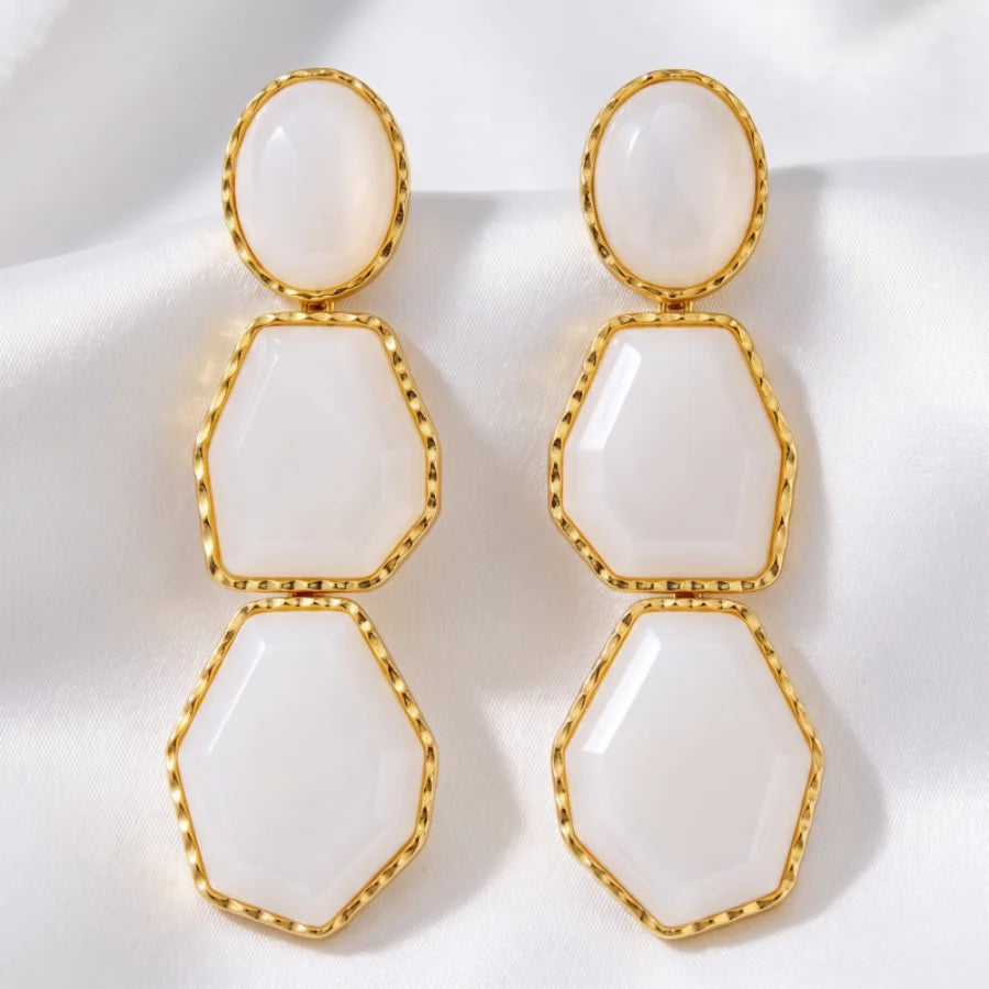 Brinco Dourado com Resina Laranja Geométrica