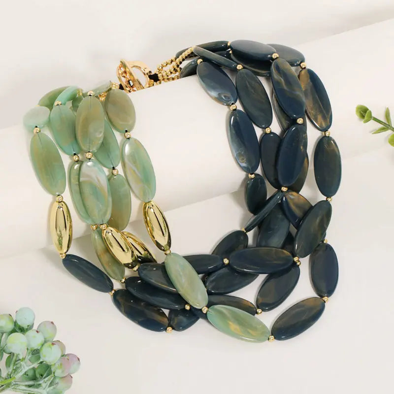 Colar Statement Verde & Grafite Multicamadas | By Mireva