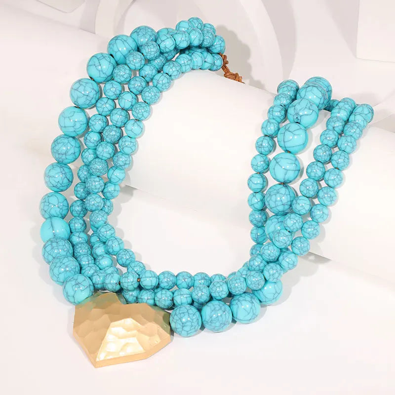 Colar Statement Turquesa & Placa Dourada | By Mireva