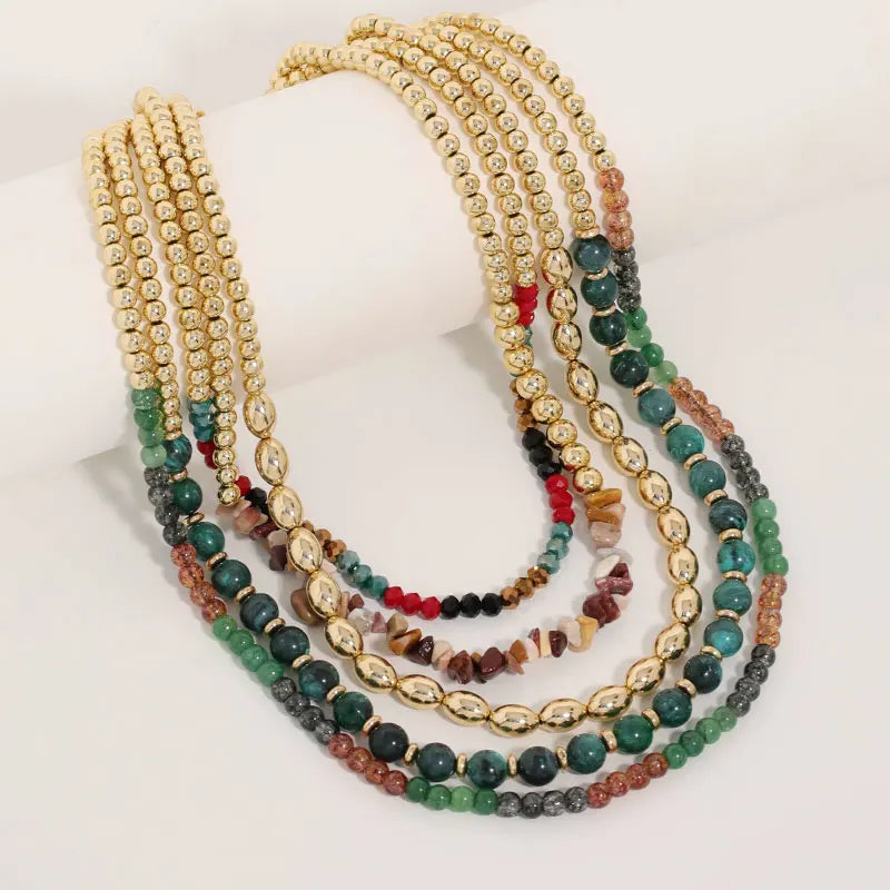 Colar Boho Multicamadas Verde & Dourado | By Mireva