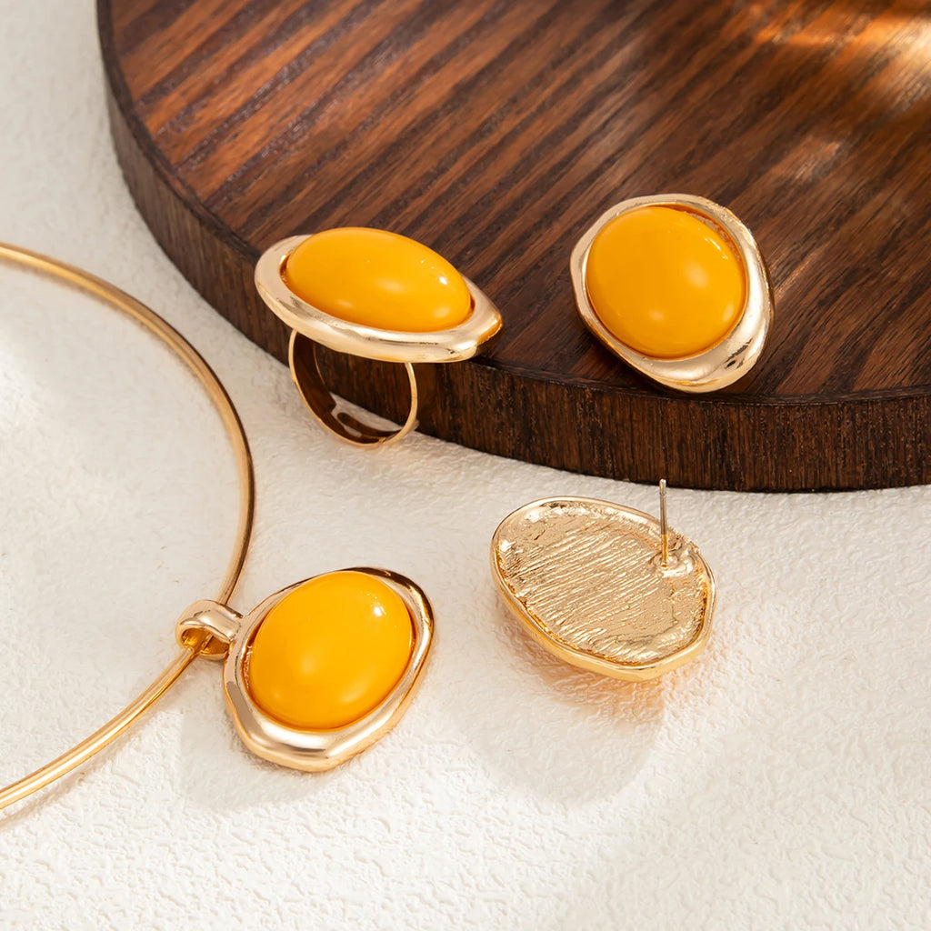 Conjunto de Joias Âmbar Dourado