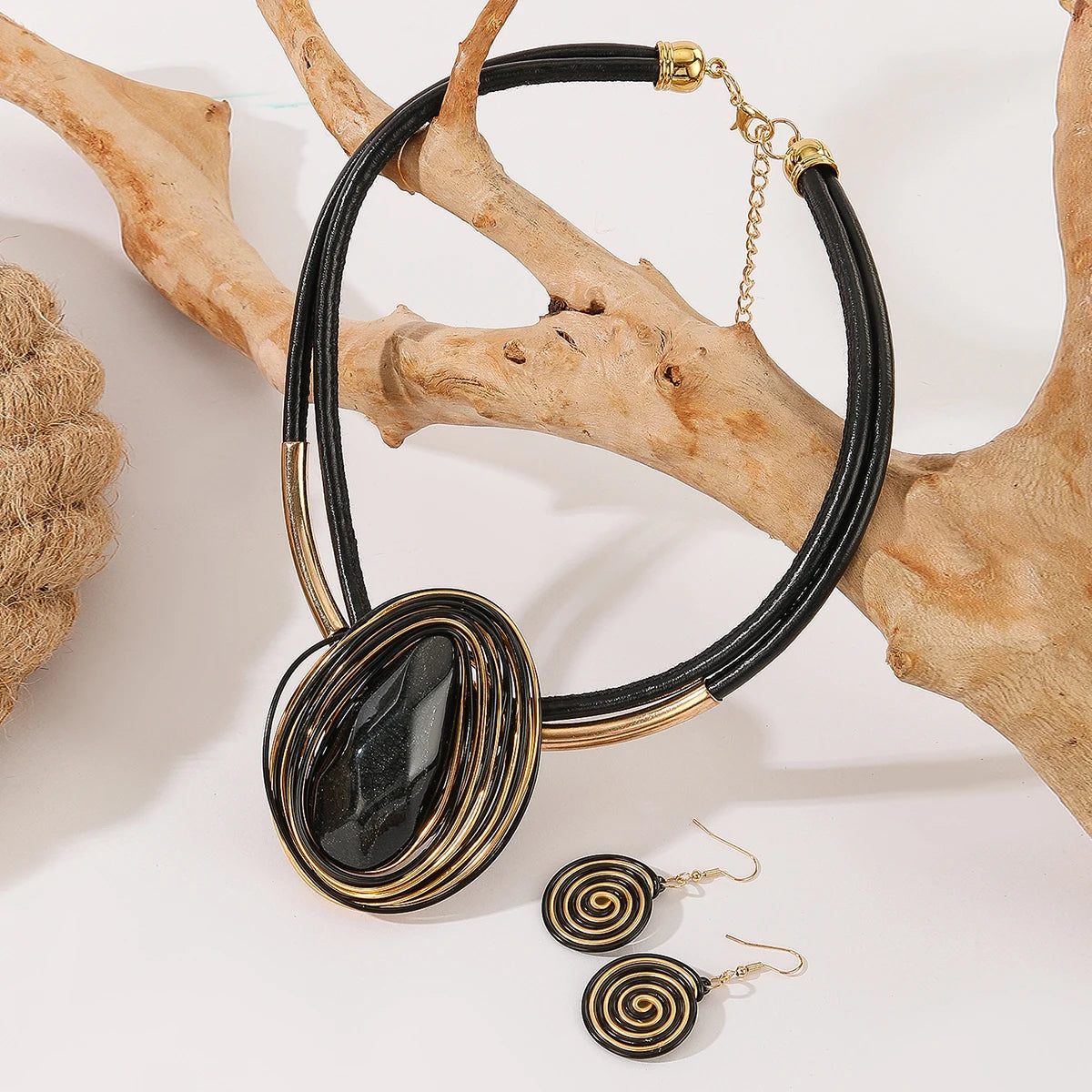 Conjunto Colar Brincos Gota Resina Arame Trançado | By Mireva