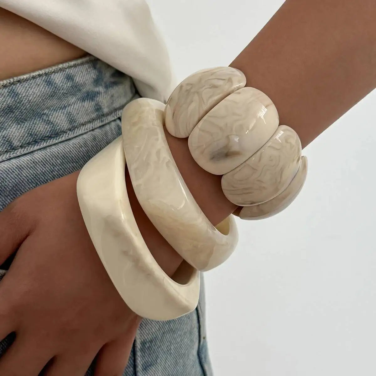 Pulseira Boho Marfim Marmorizada | By Mireva