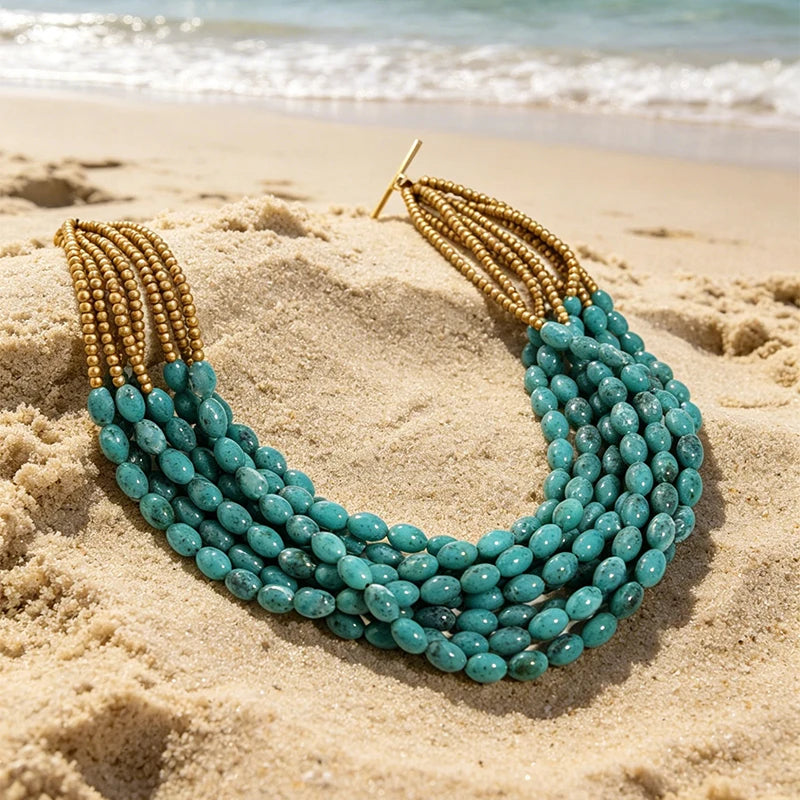Colar Turquesa Dourado em Camadas