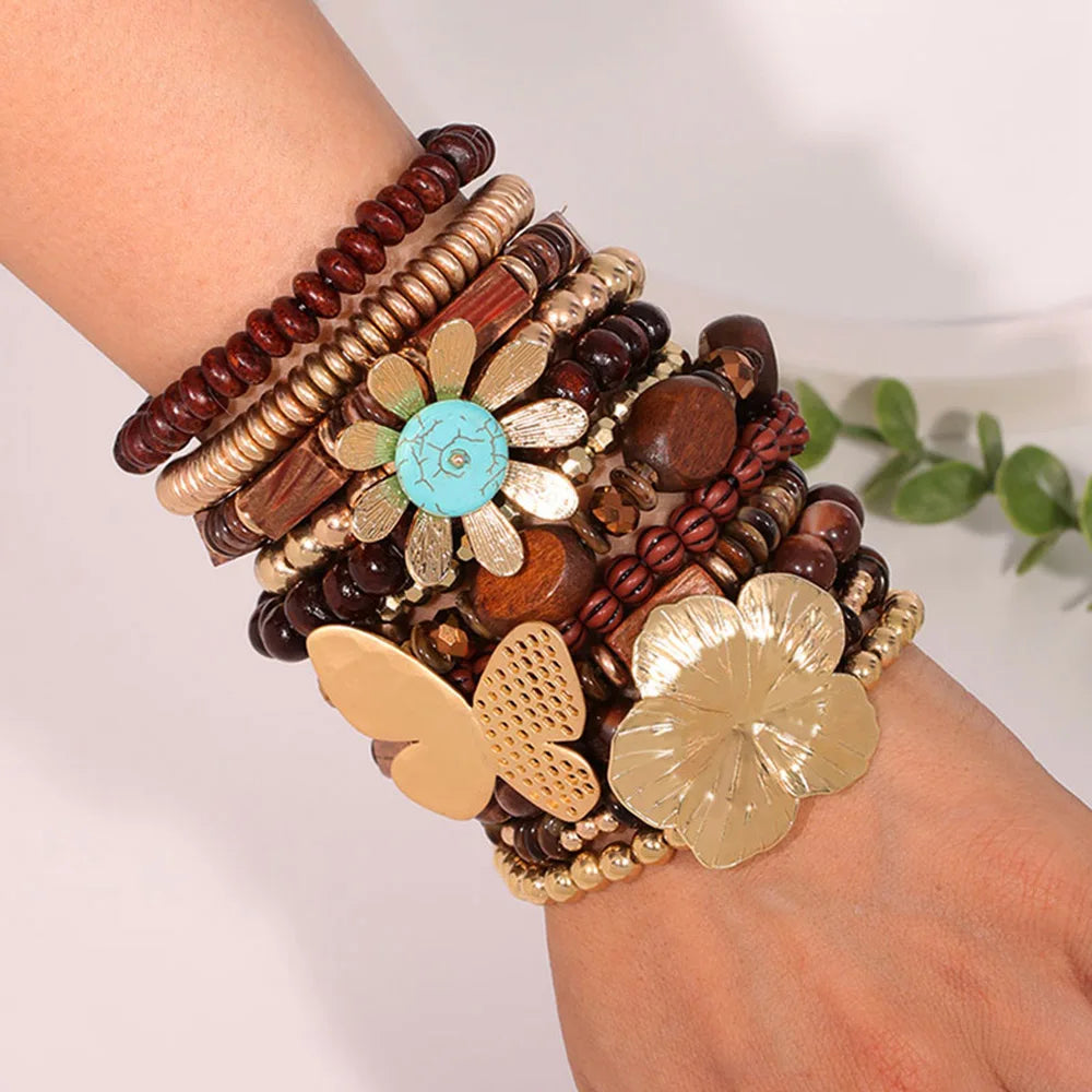 Conjunto de Pulseiras com Design de Flores