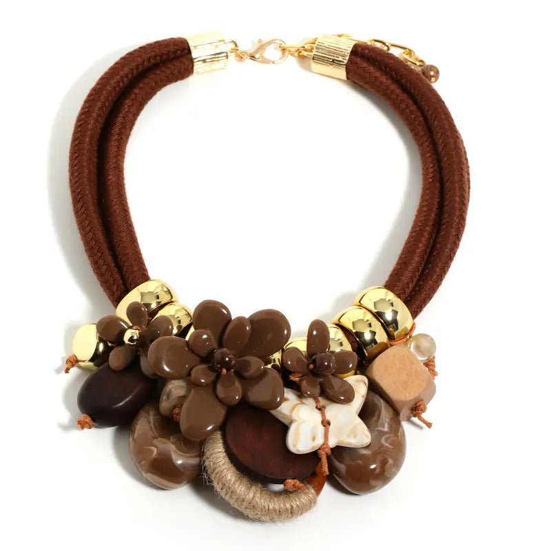 Colar Statement Flores & Borboleta Tons de Café | By Mireva