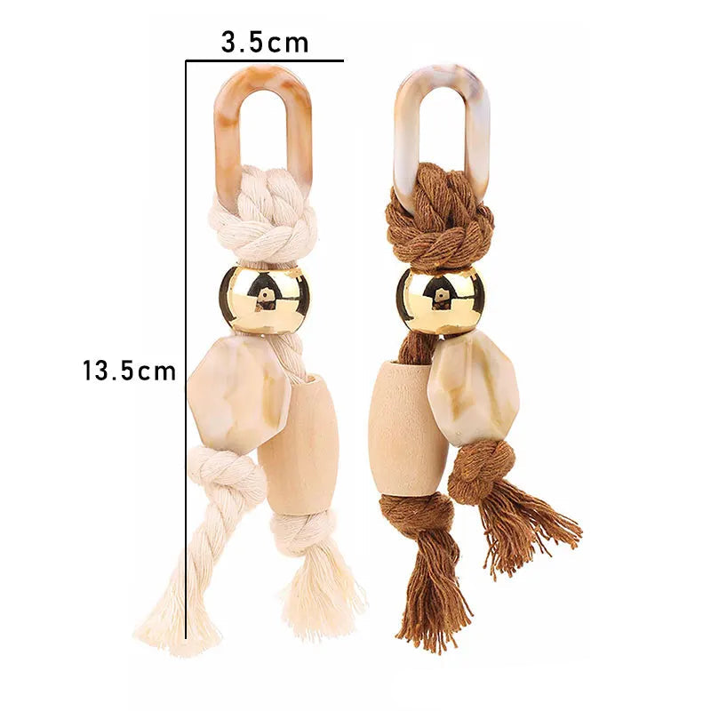 Brincos Longos de Contas e Cordões Feitos à Mão