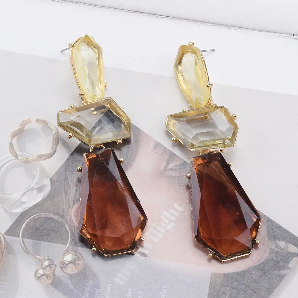 Brinco Longo Geométrico Coffee & Champagne | By Mireva