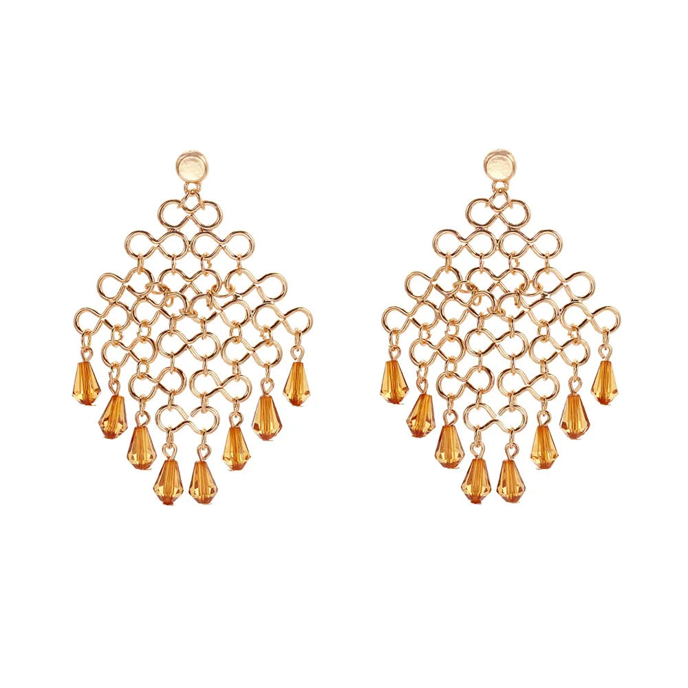Brinco Dourado em Cascata com Cristais Âmbar