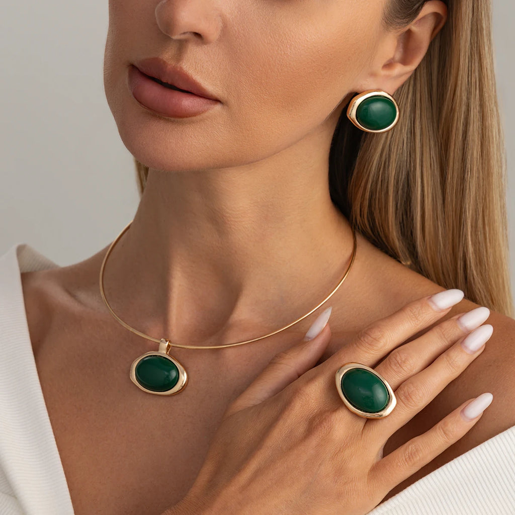 Conjunto de Joias Âmbar Dourado