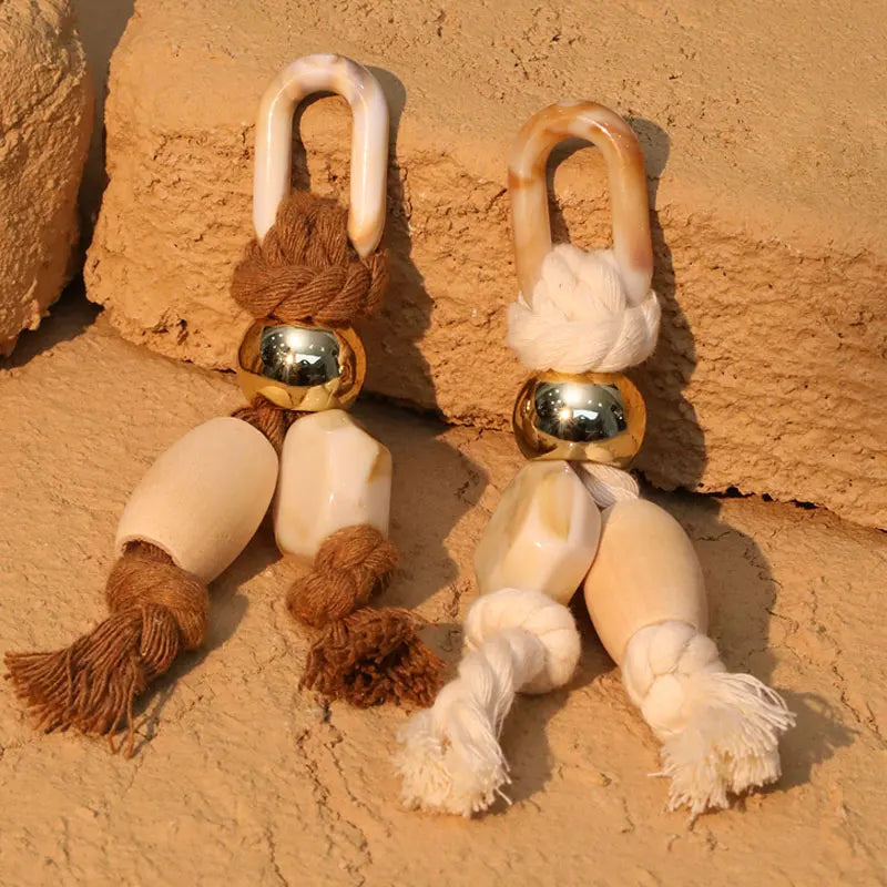 Brincos Longos de Contas e Cordões Feitos à Mão