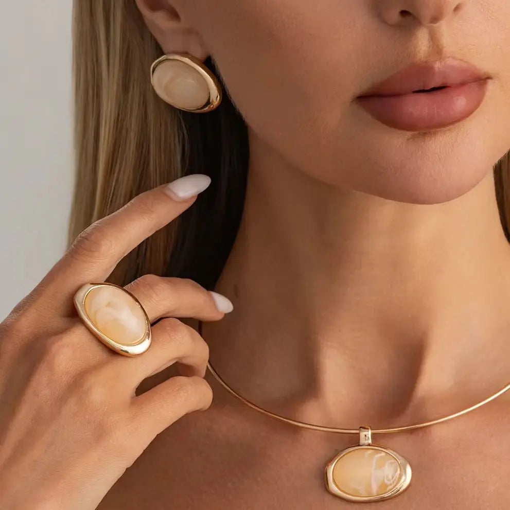 Conjunto de Joias Âmbar Dourado
