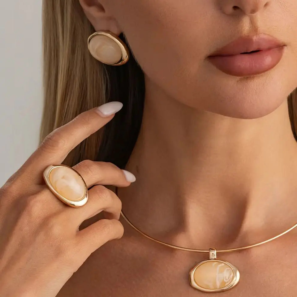 Conjunto de Joias Âmbar Dourado