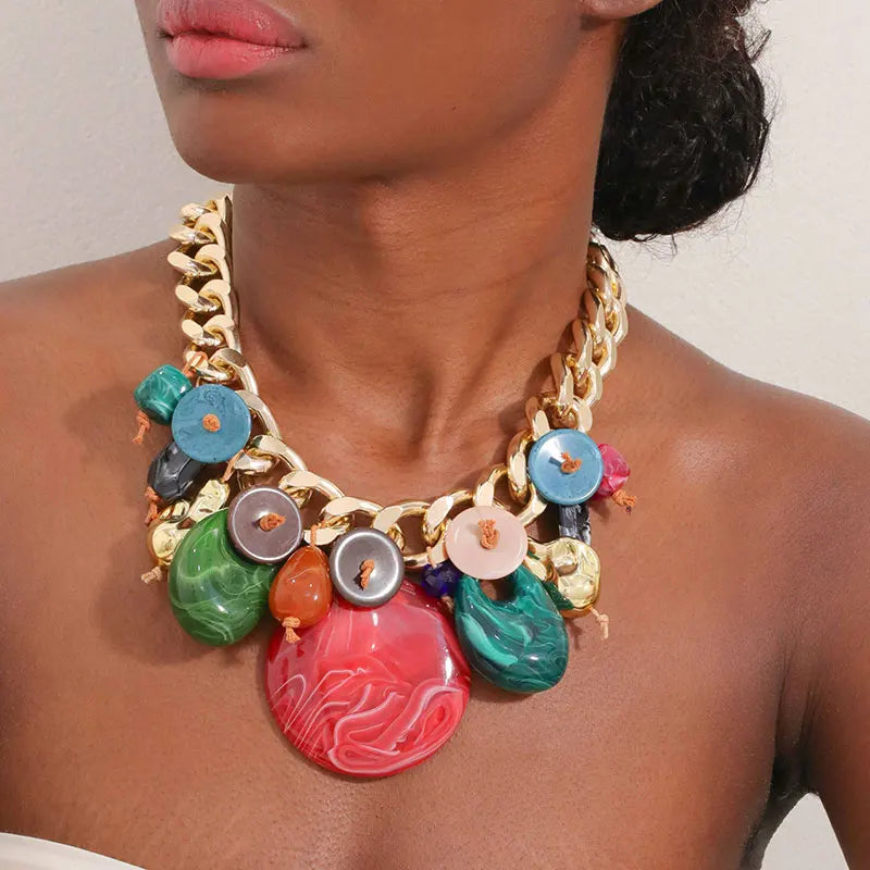 Colar Statement Corrente Contas Tortoiseshell Dourado | By Mireva