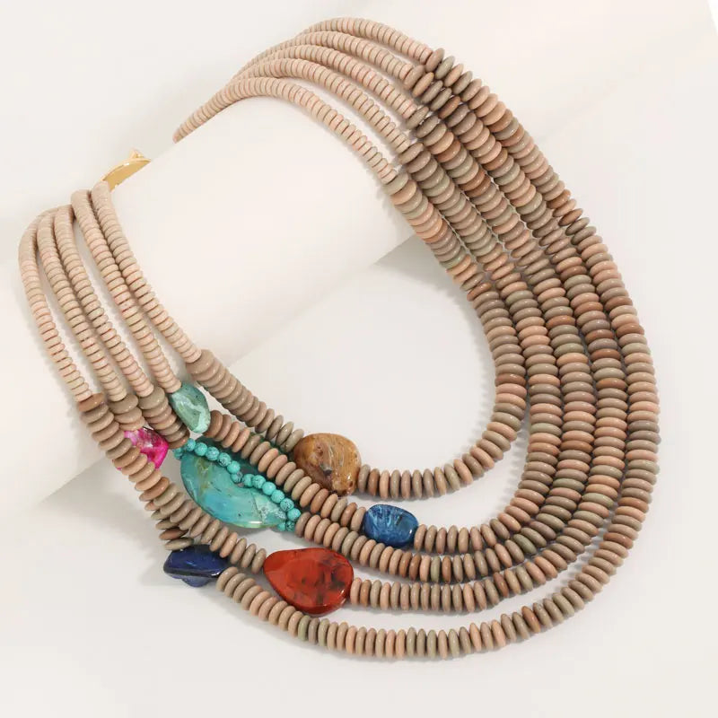 Colar Maxi Multi Fios Nude & Pedras Coloridas | By Mireva