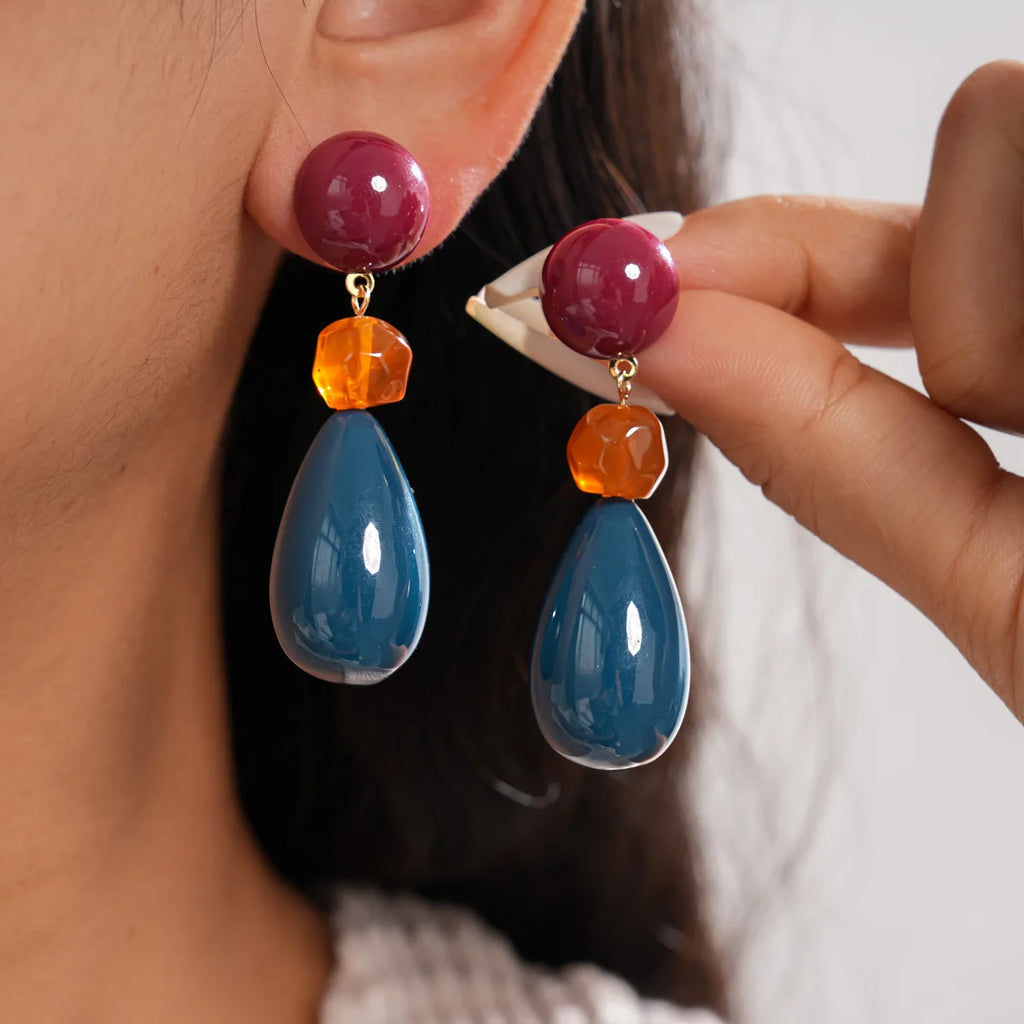 Brinco Maxi Colorido Vermelho, Azul e Laranja