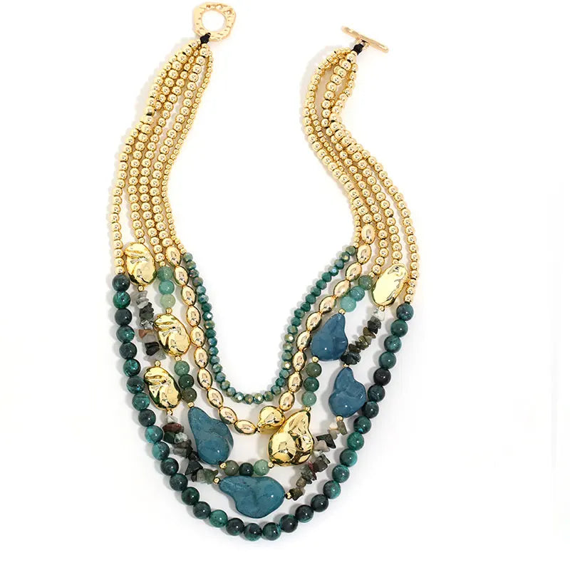 Colar Boho Multicamadas Pedras Verdes | By Mireva