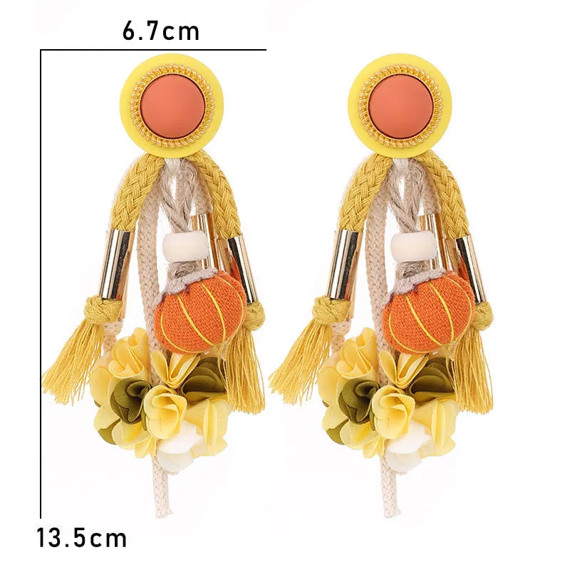 Brinco Étnico com Tassel Amarelo Statement