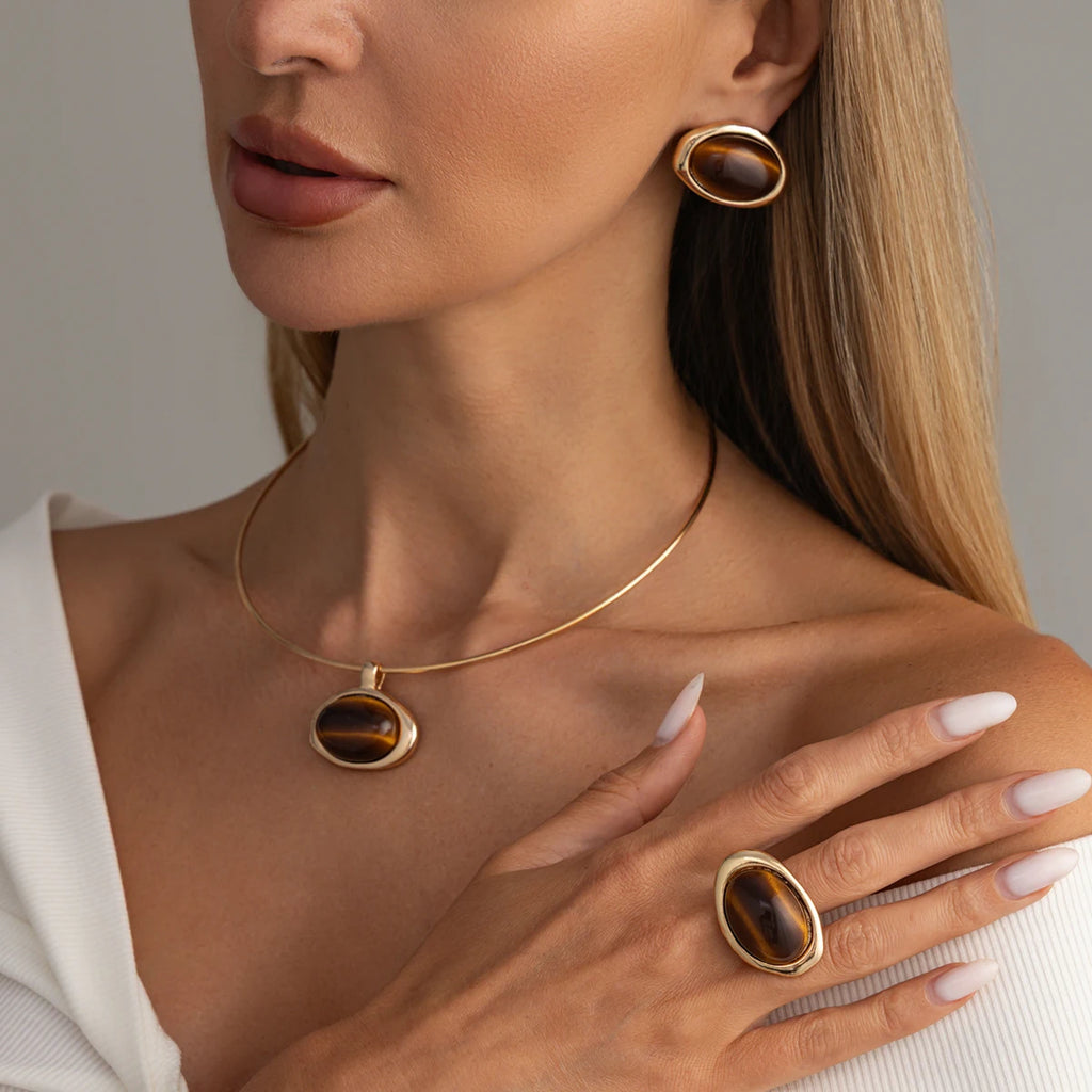 Conjunto de Joias Âmbar Dourado