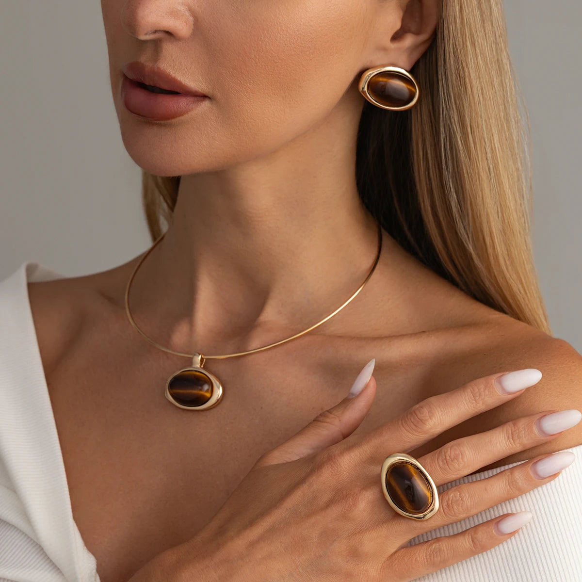 Conjunto de Joias Âmbar Dourado