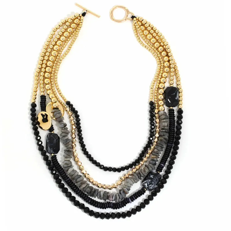 Colar Statement Dourado & Preto Multicamadas | By Mireva