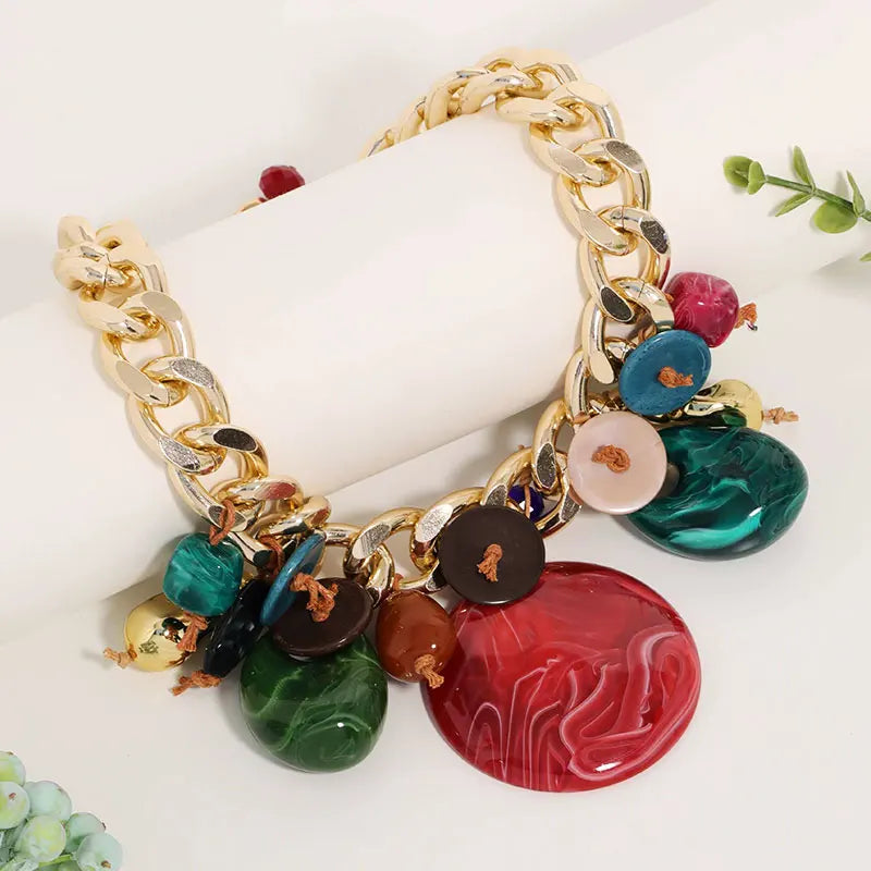 Colar Statement Corrente Contas Tortoiseshell Dourado | By Mireva