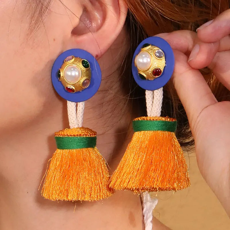 Brincos Longos com Franjas Feitos à Mão