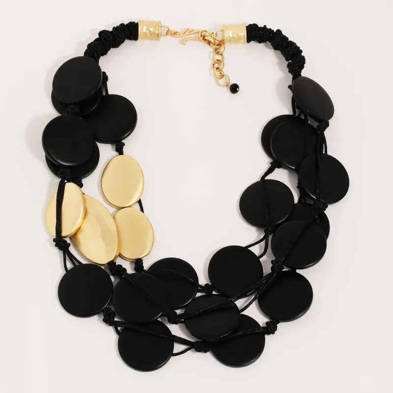 Colar Statement Discos Pretos & Dourados | By Mireva