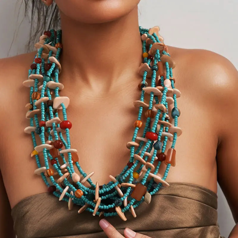 Colar Maxi Turquesa Multicolorido Boho