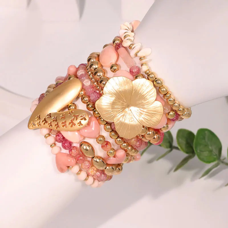 Conjunto de Pulseiras Artesanais com Flores e Borboletas