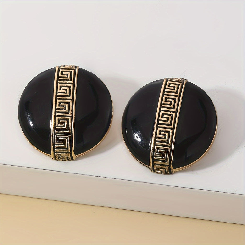 Brincos Geométricos Preto Dourado Vintage | By Mireva