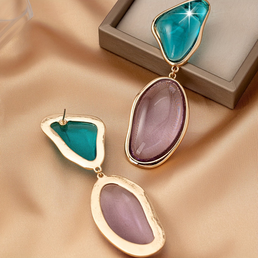 Brinco Dangle Verde Turquesa & Lilás Orgânico | By Mireva