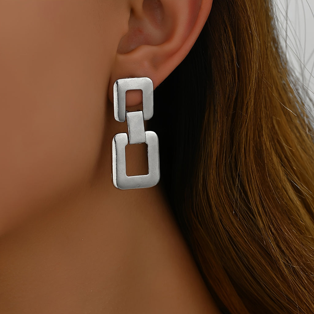 Par de Brincos Quadrados Anéis Duplos Ocos Dourados | By Mireva