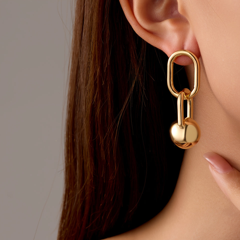 Par de Brincos Argola Dupla Elos Bola Dourada | By Mireva